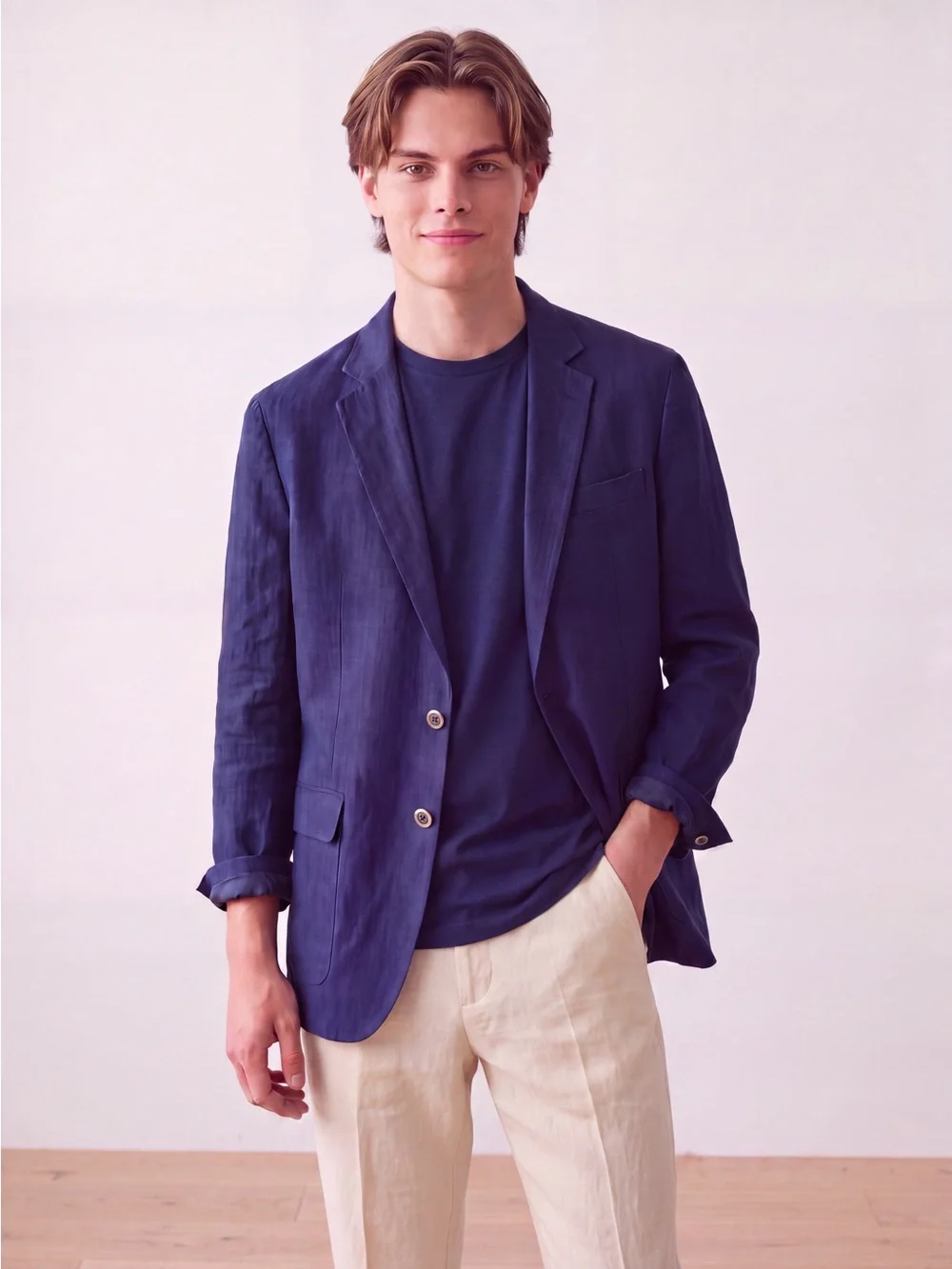 Michael Kors 100% Linen Blazer Sport Coat Navy Blue coastal Budiness casual